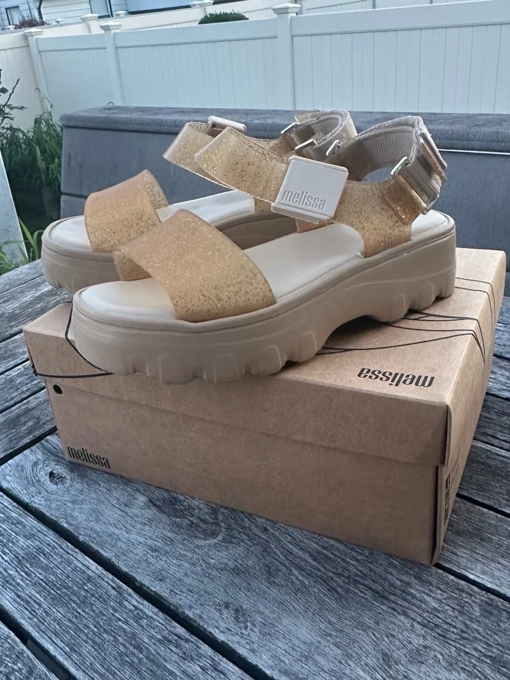 Melissa Gold Glitter Platform Sandals with Beige Soles